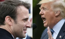 Photomontage créé le 8 mai 2017 de portraits du président élu français Emmanuel Macron et du président américain Donald Trump