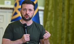 Le président ukrainien Volodymyr Zelensky donne une conférence de presse à Kiev le 15 juillet 2024