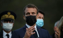 Emmanuel Macron, le 7 octobre 2020 Ă Breil-sur-Roya