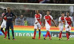 Presnel Kimpembe et les PSG battus par Monaco, le 28 août 2016 à Louis-II
