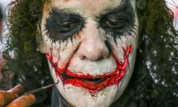 Johnny Tales grimé en Joker, le le 28 octobre 2019 à Medellin, en Colombie