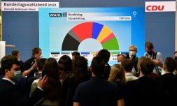 Des militants du parti allemand chrétien-démocrate CDU, le 26 septembre 2021 à Berlin

Christian Democratic Union (CDU) supporters and members look at the exit polls broadcast on television at the Christian Democratic Union headquarters in Berlin on September 26, 2021 after the German general elections.