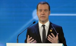 Le Premier ministre russe Dmitri Medvedev lors du Forum annuel de la Coopération économique pour l'Asie-Pacifique (Apec) à Manille le 18 novembre 2015