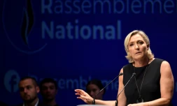 La présidente du Rassemblement national Marine Le Pen lors d'un meeting à Fréjus, dans le sud de la France, le 16 septembre 2018