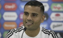 Le défenseur argentin Gabriel Mercado en conférence de presse le 18 juin 2018 à Bronnitsy