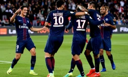 La joie des Parisiens aprĂšs leur premier but contre Dijon, le 20 septembre 2016, au Parc des Princes