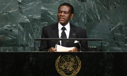 Le président de Guinée Equatoriale Teodoro Obiang Nguema Mbasogo à la tribune de l'ONU le 21 septembre 2017