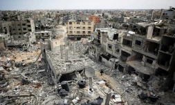 La ville de Khan YounÚs, dans le sud de la bande de Gaza, en ruines aprÚs des bombardements israéliens, le 2 mai 2024