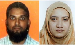 Photo tirée d'une carte d'étudiant de Syed Farook non datée (g), et d'une photo fournie par le FBI de Tashfeen Malik (d), les auteurs de la tuerie de San Bernardino perpétrée lors d'un déjeuner de Noël en Californie , le 2 décembre 2015  