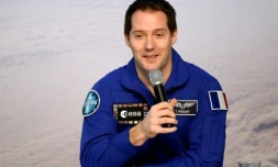 L'astronaute Thomas Pesquet lors d'une conférence de presse à Cologne le 6 juin 2017