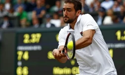 Le Croate Marin Cilic face à l'Américain Sam Querrey en demi-finales à Wimbledon, le 14 juillet 2017