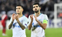 L'Argentin Leandro Paredes (d), alors milieu au Zenit Saint-Pétersbourg, face à Bordeaux en Europa League au Mamtut Atlantique, le 8 novembre 2018