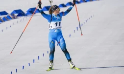 Justine Braisaz-Bouchet victorieuse de la mass start Ă Oslo, le 20 mars 2022