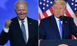 Joe Biden et Donald Trump, lors de la nuit électorale du 3 novembre 2020