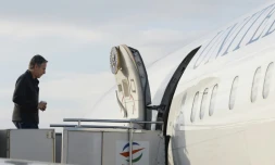 Le secrétaire d'Etat américain Antony Blinken quitte les Philippines en direction de l'Arabie saoudite, à l'aéroport international de Manille, le 20 mars 2024