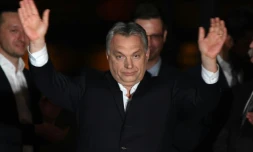 Le Premier ministre Viktor Orban célèbre sa victoire le 8 avril 2018 à Budapest après le scrutin législatif
