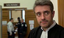 Un des avocats de Cécile Bourgeon, Me Renaud Portejoie,dans la salle de la cour d'assises au Puy-en-Velay, le 30 janvier 2018