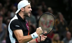 Le Bulgare Grigo Dimitrov, qualifié pour la finale du Masters 1000 de Paris, après avoir battu le Grec Stefanos Tsitsipas, le 4 novembre 2023