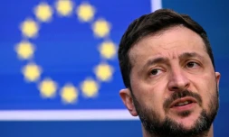 Le président ukrainien Volodomyr Zelensky lors d'une conférence de presse après une réunion du Conseil de l'Europe à Bruxelles, le 19 décembre 2024