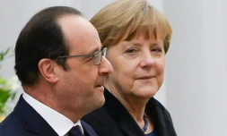 La chanceliÚre Angela Merkel et le président François Hollande à Minsk pour les négociations de paix en Ukraine, le 11 février 2015