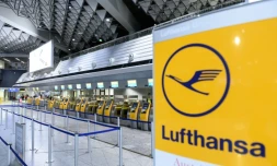 Les comptoirs d'enregistrement de la Lufthansa à l'aéroport de Francfort, sont désertés le 7 novembre 2019 jour de grÚve à la compagnie aérienne