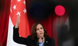 La vice-présidente américaine Kamala Harris lors d'une conférence de presse, le 23 août 2021 à Singapour 