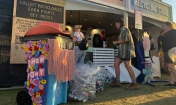 Point de collecte des déchets au festival de Coachella, à Indio (Etats-Unis), le 16 avril 2023