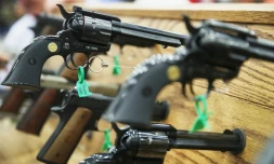 Des pistolets exposés au congrès annuel de la NRA (National rifle association) à Louisville, dans le Kentucky, aux Etats-Unis, le 21 mai 2016