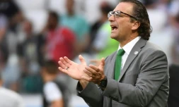 Le sélectionneur de l'Arabie saoudite Juan Antonio Pizzi lors du match face à l'Egypte le 25 juin 2018 à Volgograd lors du Mondial