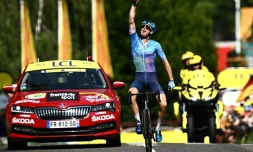 La joie du Canadian Hugo Houle, vainqueur en solitaire de la 16e étape du Tour de France, disputée entre Carcassonne et Foix, le 19 juillet 2019