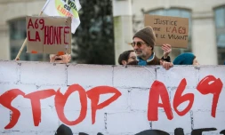 Rassemblement pour protester contre la construction de l'A69 devant le tribunal administratif de Toulouse, le 18 février 2025
