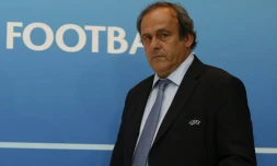 Le président déchu de l'UEFA Michel Platini, lors du tirage au sort de l'Europa League, le 28 août 2015 à Monaco