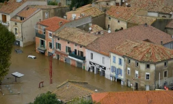 Vue aérienne de la ville de TrÚbes, le 15 octobre 2018