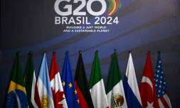 Les drapeaux des pays membres du G20 au Musée d'art moderne de Rio, où se tient le sommet du G20, le 17 novembre 2024