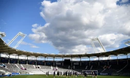 Les footballeurs de l'équipe de France lors d'un entraînement sur la pelouse du Stadium de Toulouse, le 2 septembre 2017