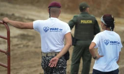 Des combattants des Farc lors d'une cérémonie de désarmement à Mesetas, en Colombie, le 27 juin 2017