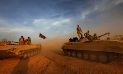 Les forces irakiennes prennent position le 12 novembre 2016 dans le village de Jarif au sud de Mossoul