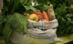 Un sac de fruits présenté le 8 avril 2016 au "Salon des allergies alimentaires et des produits sans" porte de Versailles à Paris