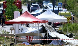 L'épave d'un avion Pilatus PC-6 après son crash à Tomblaine, près de Nancy, le 28 juin 2026 en Meurthe-et-Moselle