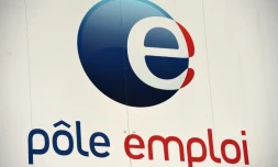 Le logo d'une agence  Pole Emploi à Montpellier, dans le sud de la France le 27 avril 2016
