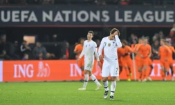 L'attaquant français Antoine Griezmann après le match perdu de la France contre les Pays-Bas en Ligue des nations, à Rotterdam le 16 novembre 2018