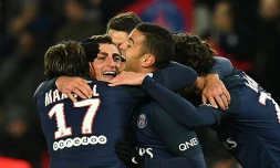 La joie des joueurs du PSG après le but de Marco Verrati face à Rennes, le 6 novembre 2016 au Parc des Princes