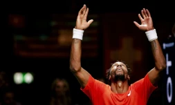 Le Français Gaël Monfils exulte après sa victoire en finale du tournoi de Rotterdam, le 17 février 2019 