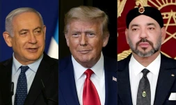 De gauche Ă droite: Benjamin Netanyahu, Donald Trump et le roi Mohammed VI