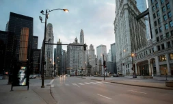 Chicago presque déserte le 21 mars 2020, après la mise en quarantaine de sa population pour répondre à la pandémie de coronavirus