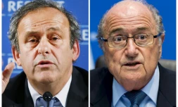 Montage photo du président de l'UEFA Michel Platini, le 22 février 2014 à Paris, et de son homologue de la FIFA Sepp Blatter, le 4 octobre 2013 à Zurich