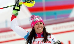 La joie de la Suissesse Wendy Holdener aprÚs sa victoire au combiné de Lenzerheide en Suisse, le 26 janvier 2018