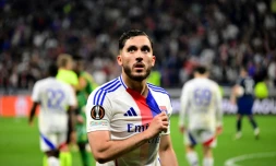 L'attaquant de Lyon Rayan Cherki après un but contre Manchester United en Ligue Europa, le 21 mai 2025 au Groupama Stadium