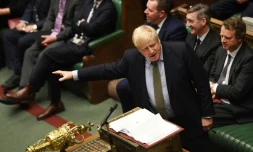 Photo transmise par le Parlement britannique le 8 janvier 2020 du Premier ministre Boris Johnson lors des questions au Premier ministre, première session de 2020