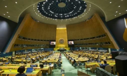 L'amphithéâtre de l'Assemblée générale de l'ONU le 25 septembre 2021 à New York.